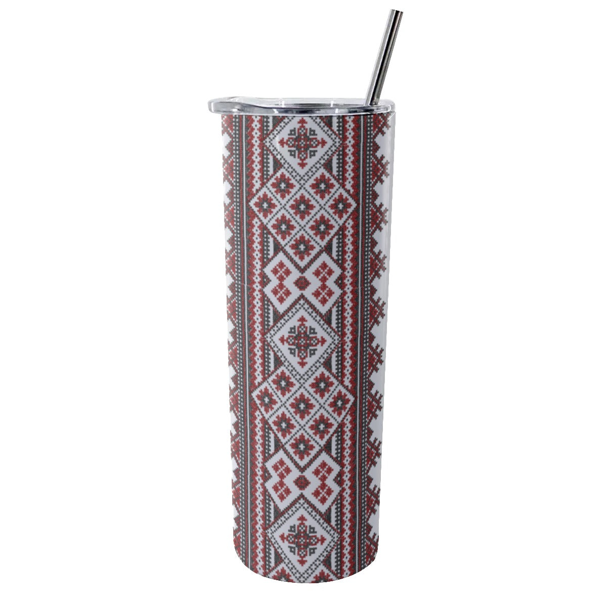 Red Romanian Traditional Glitter Tumbler With Stainless Steel Straw 20oz