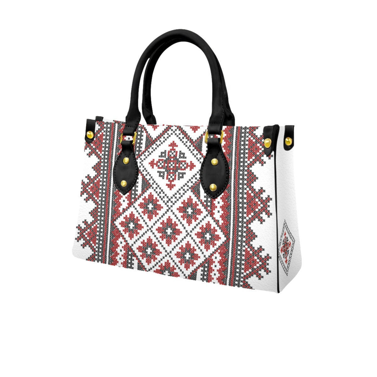 Traditional  Romanian Motif Women's Tote Bag With Black Handle