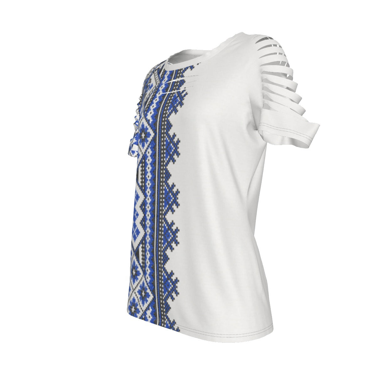 Blue Traditional Romanian Women's Ripped T-Shirt