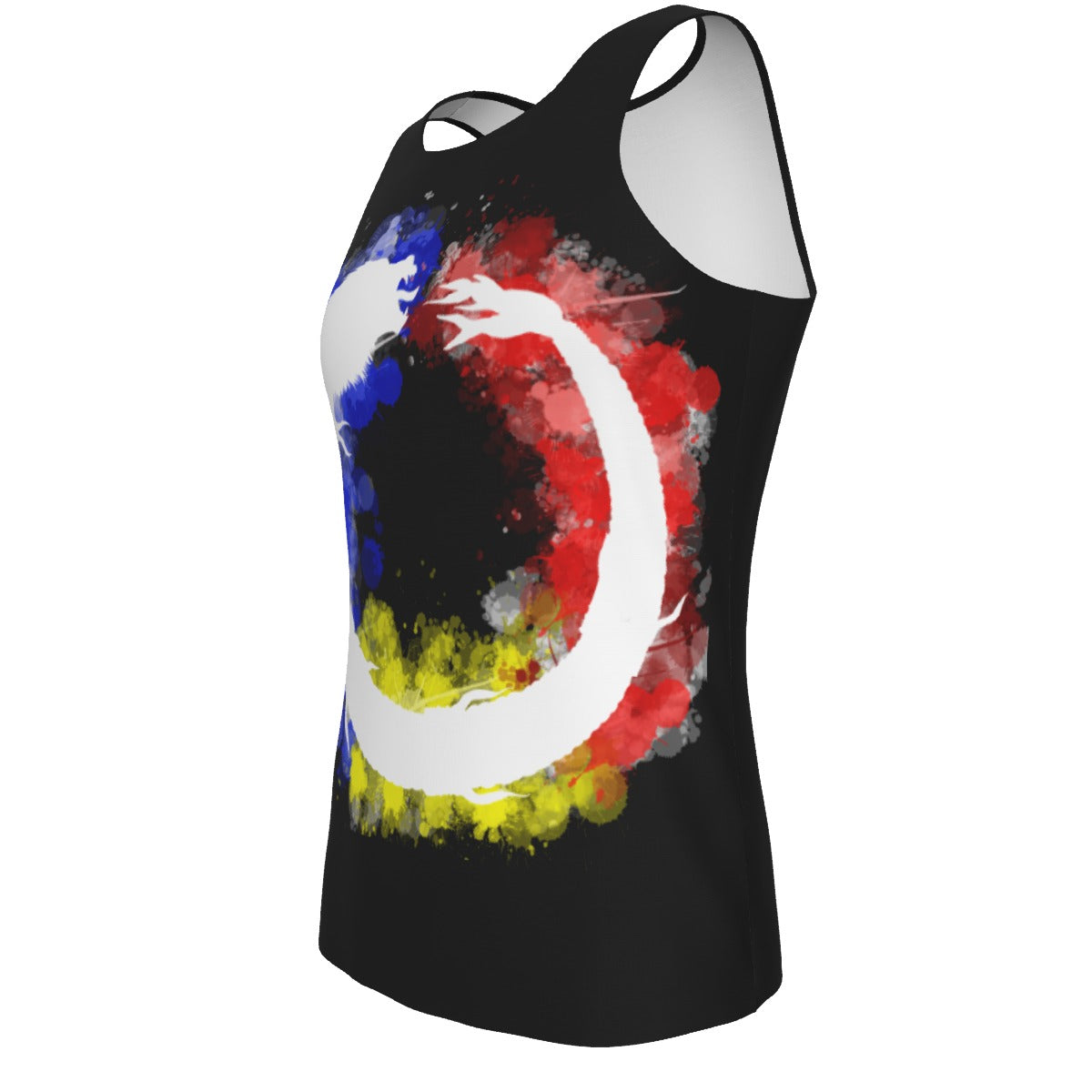 Romanian Themed Dacic Wolf Contour Ouroboros Style Black Men's Tank Top