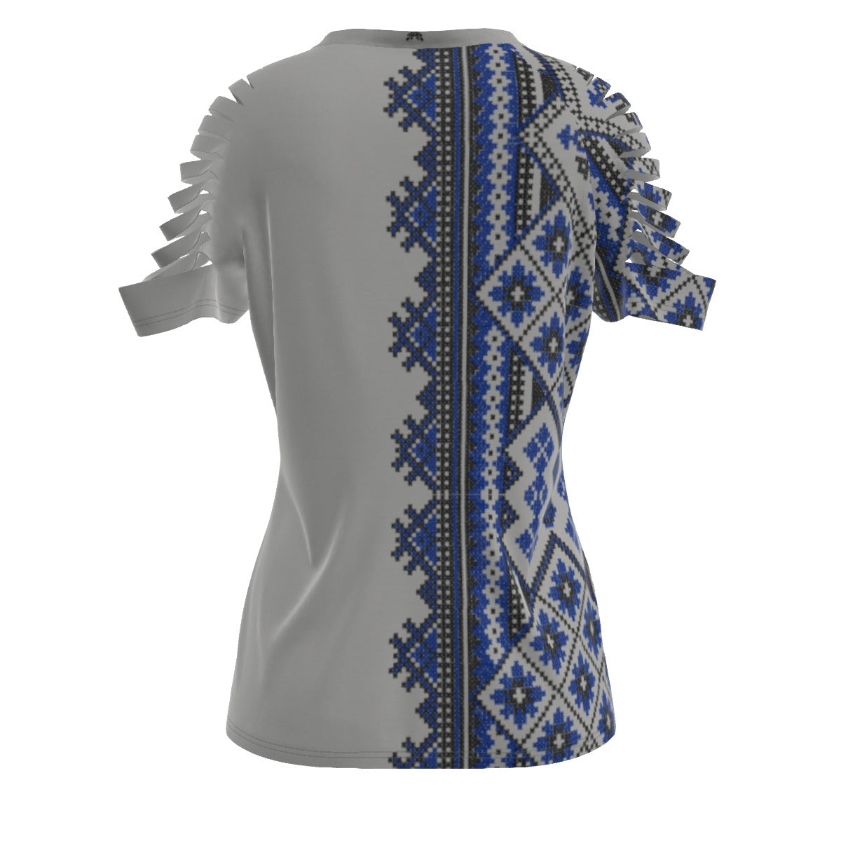 Blue Traditional Romanian Women's Ripped T-Shirt