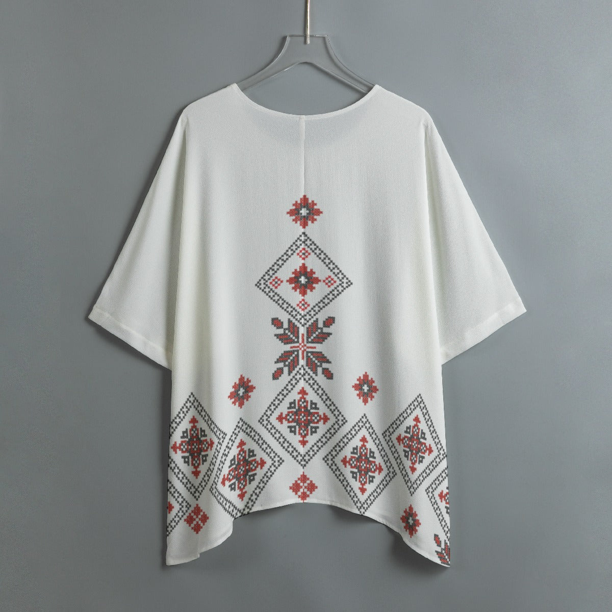 Red Romanian Traditional Women's Bat Sleeve Shirt