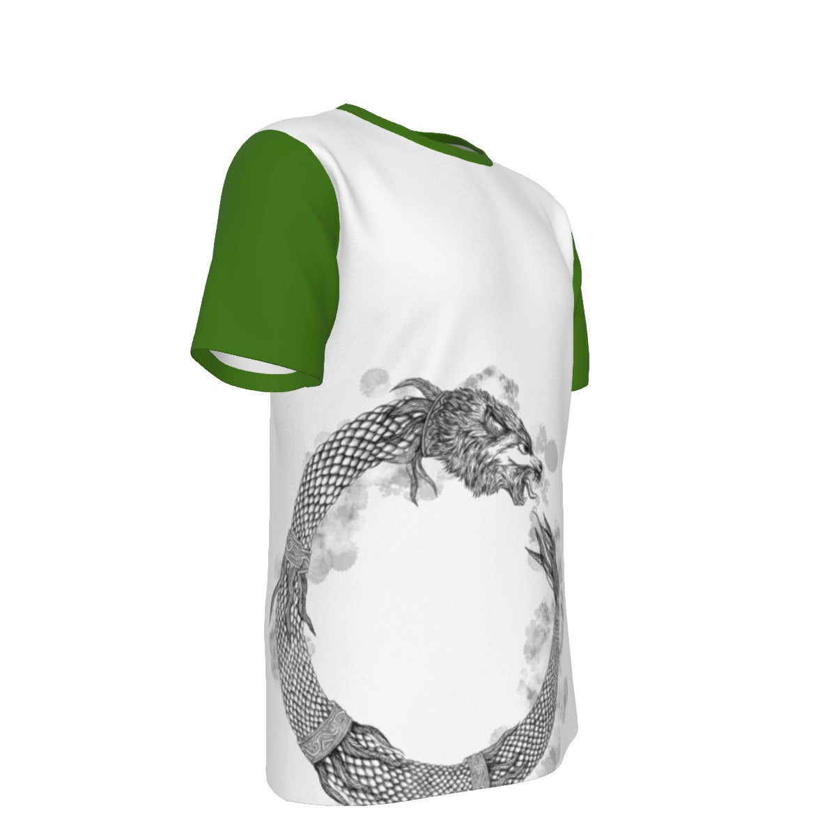 Dacic Wolf Ouroboros Style on White and Green Men's O-Neck T-Shirt | 190GSM Cotton