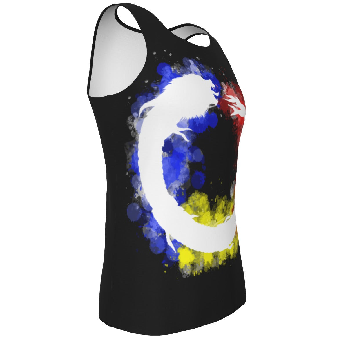 Romanian Themed Dacic Wolf Contour Ouroboros Style Black Men's Tank Top