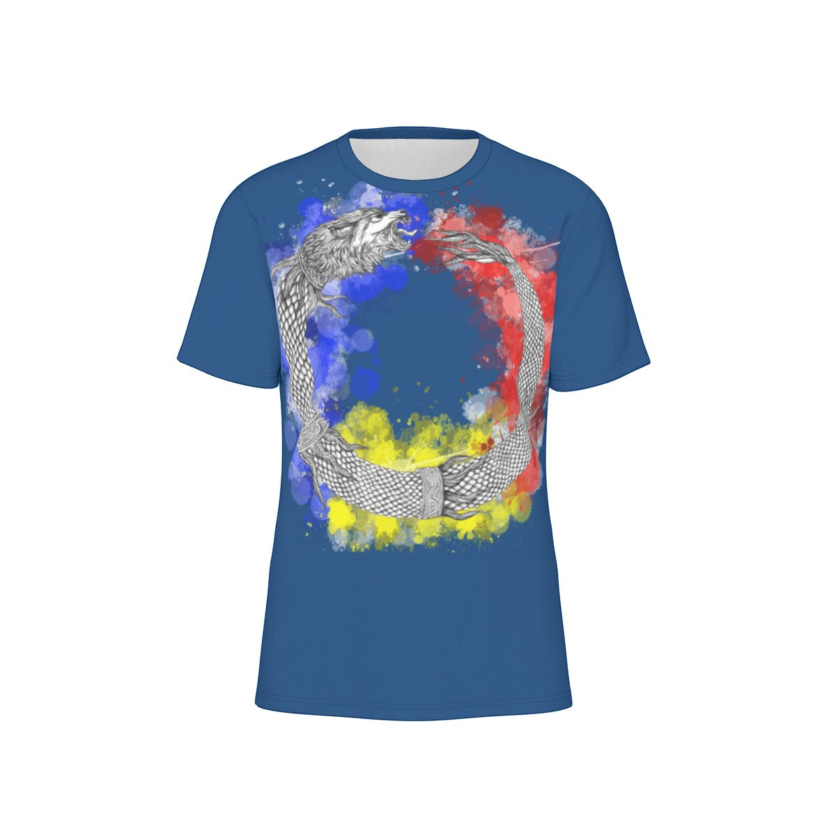 Romanian Dacic Wolf Ouroboros Men's O-Neck T-Shirt | 190GSM Cotton