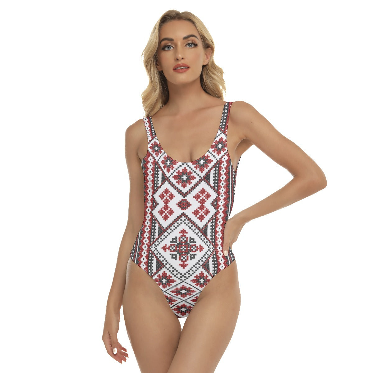 Red Romanian Traditional Women's One-piece Swimsuit