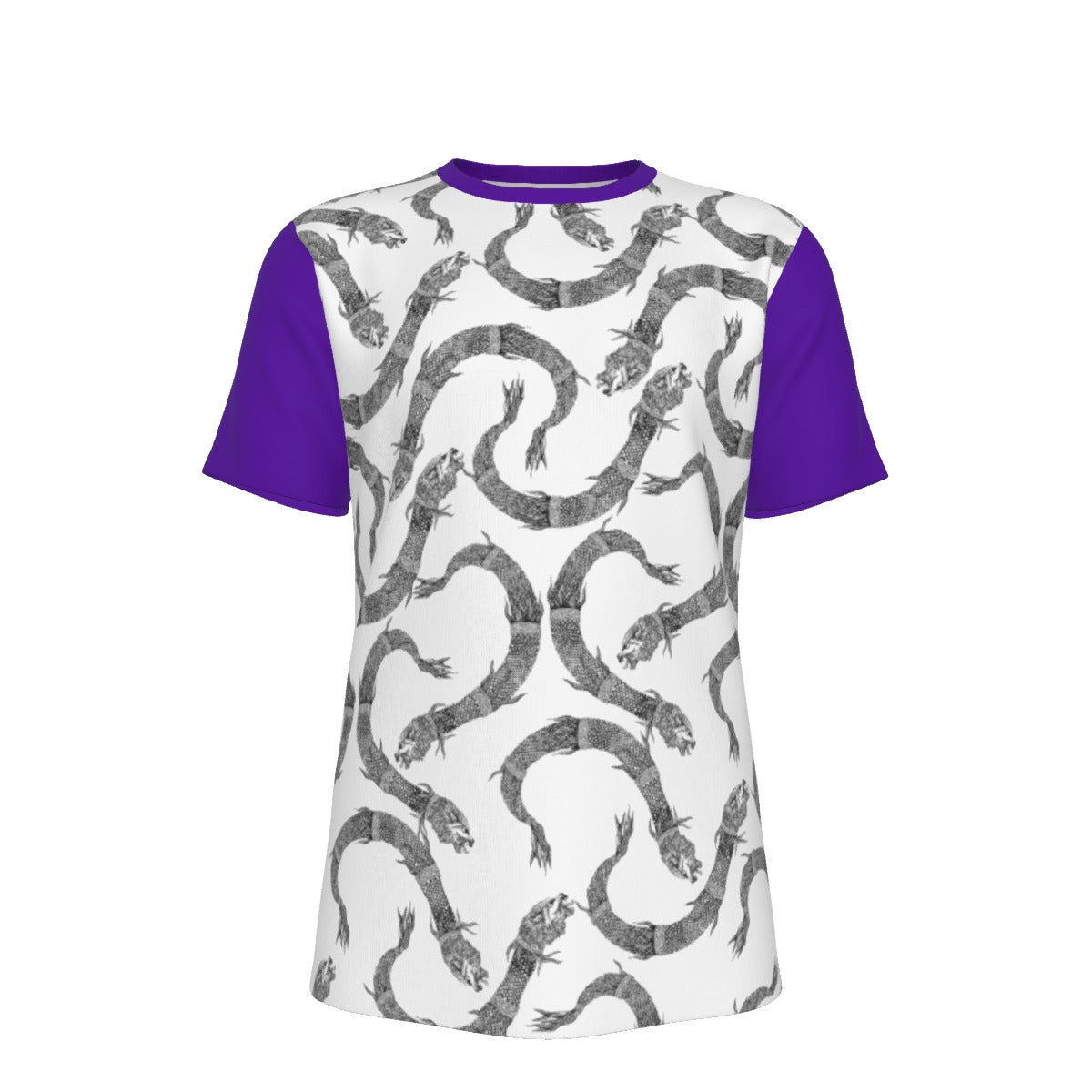 Dacic Wolf Pattern On Purple Sleeves Men's O-Neck T-Shirt | 190GSM Cotton