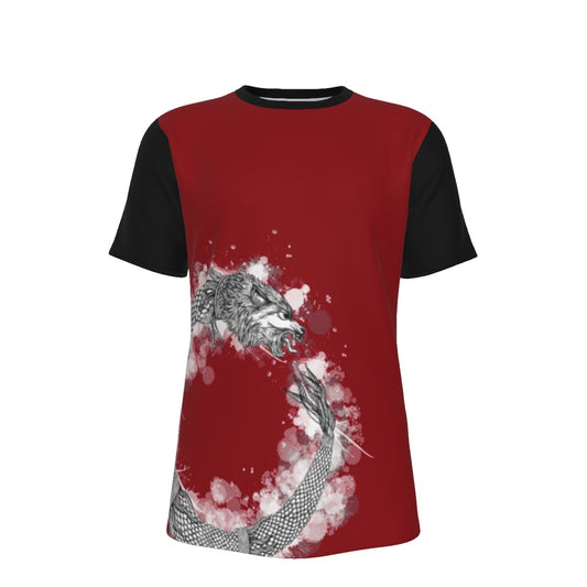 Ouroboros Dacic Wolf on red and Black Men's O-Neck T-Shirt | 190GSM Cotton