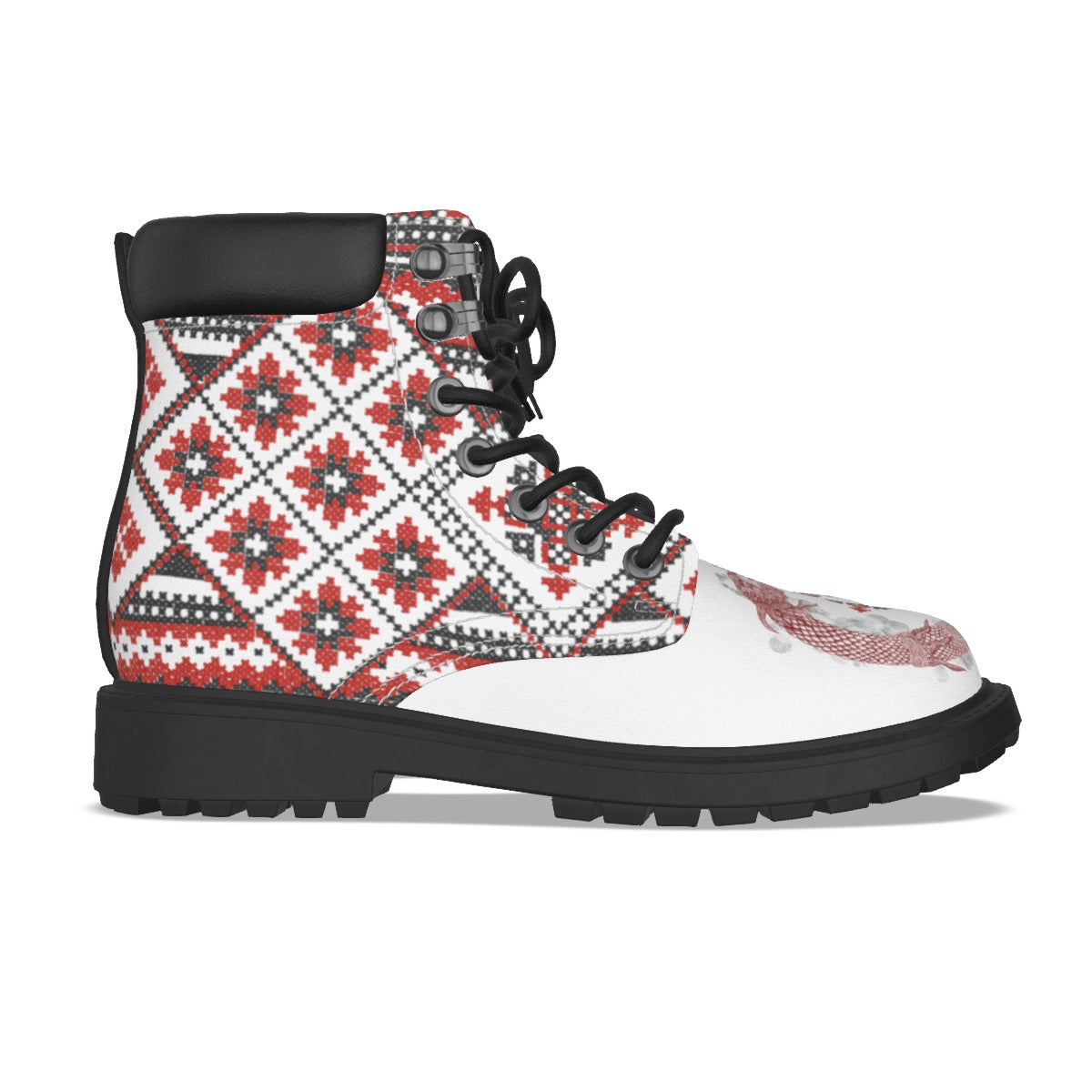 Red Romanian Motifs Men's Short Boots