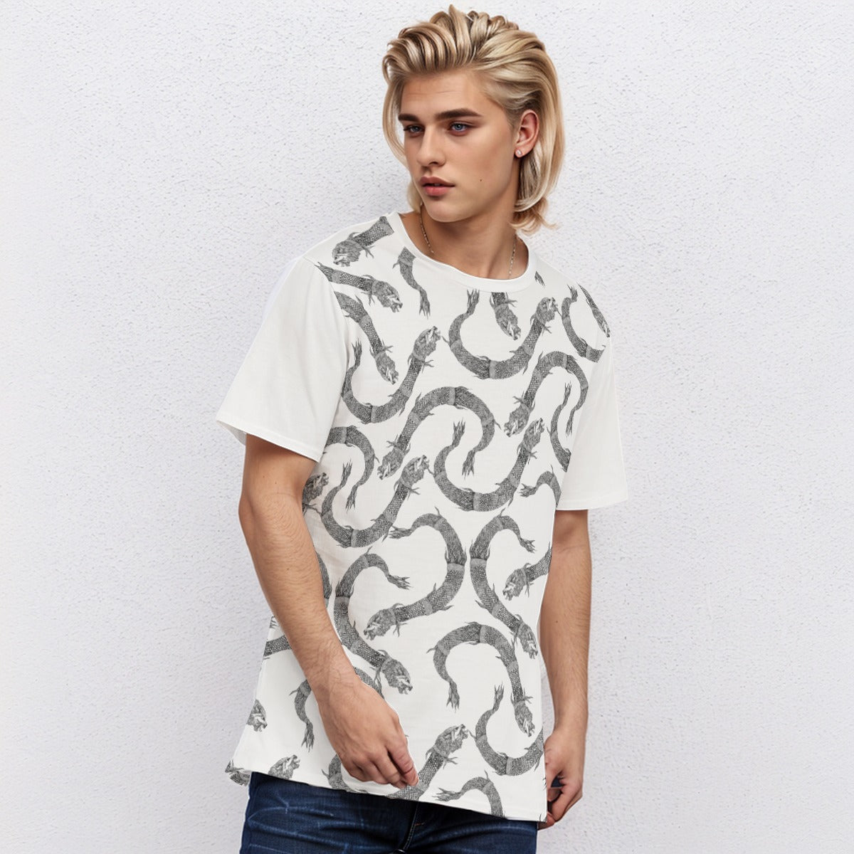 Dacic wolf Full on White Men's O-Neck T-Shirt | 190GSM Cotton