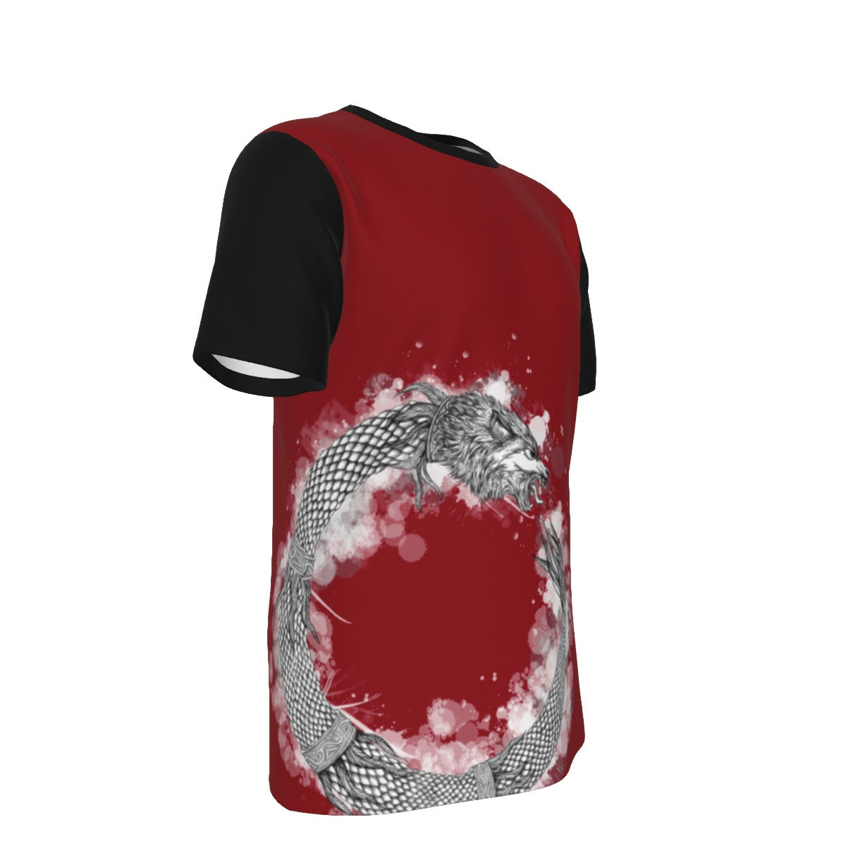 Ouroboros Dacic Wolf on red and Black Men's O-Neck T-Shirt | 190GSM Cotton