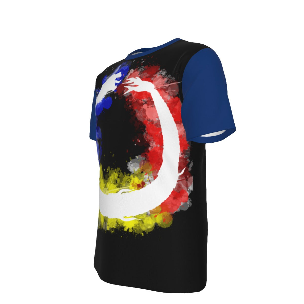 Romanian Dacic Wolf Contour Ouroboros on Black and Blue Men's O-Neck T-Shirt | 190GSM Cotton