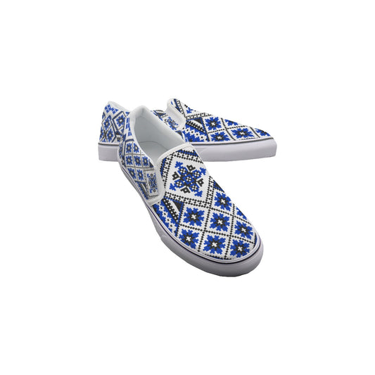 Blue Romanian Traditional Women's Slip On Sneakers