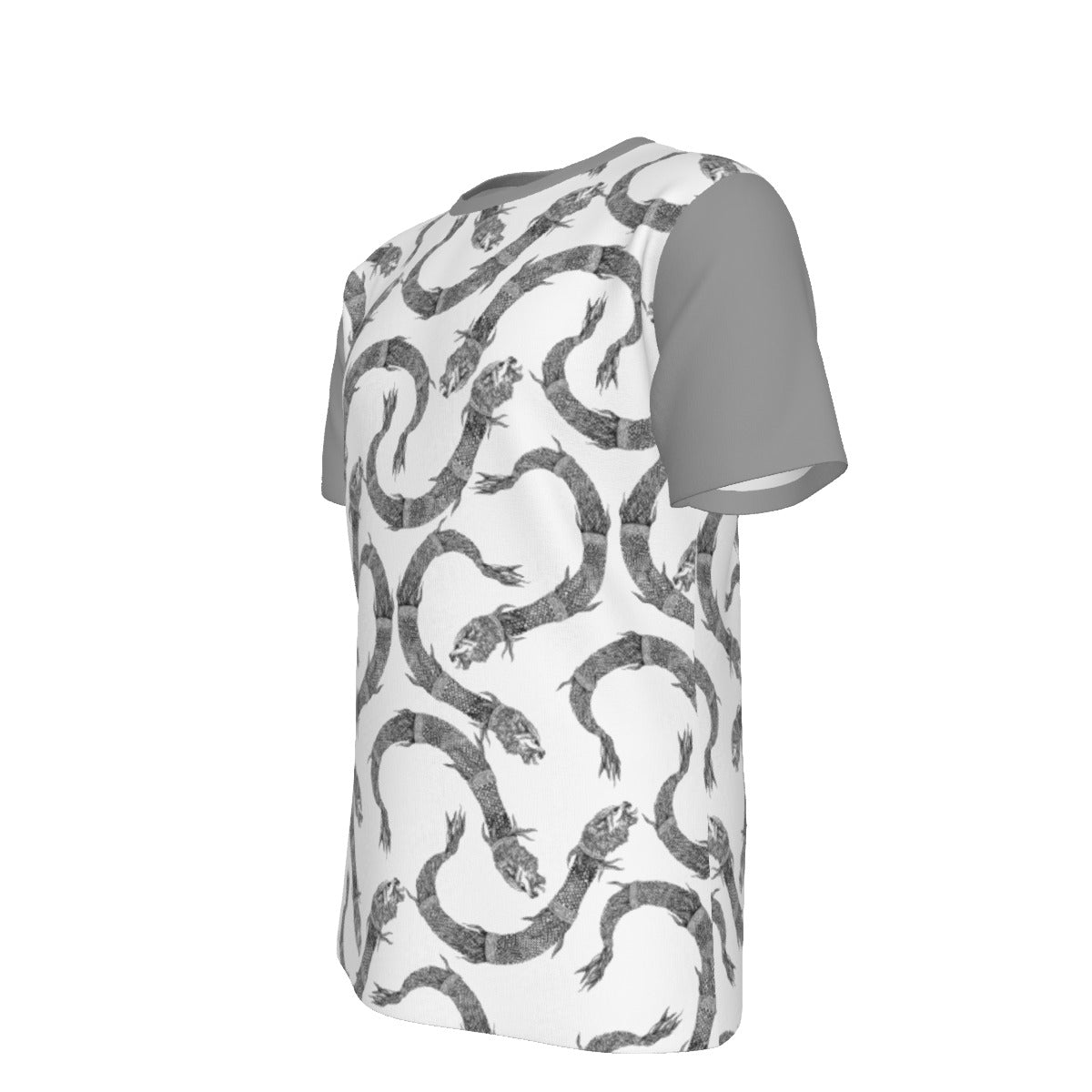 Dacic Wolf Pattern Full Print on White Base and Gray Sleeves Men's O-Neck T-Shirt | 190GSM Cotton