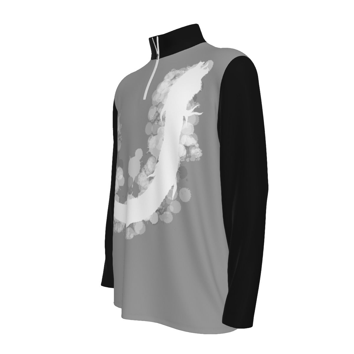 Dacic Wolf Contour on Gray and Black Men's Sports Collar Jersey With Long Sleeve