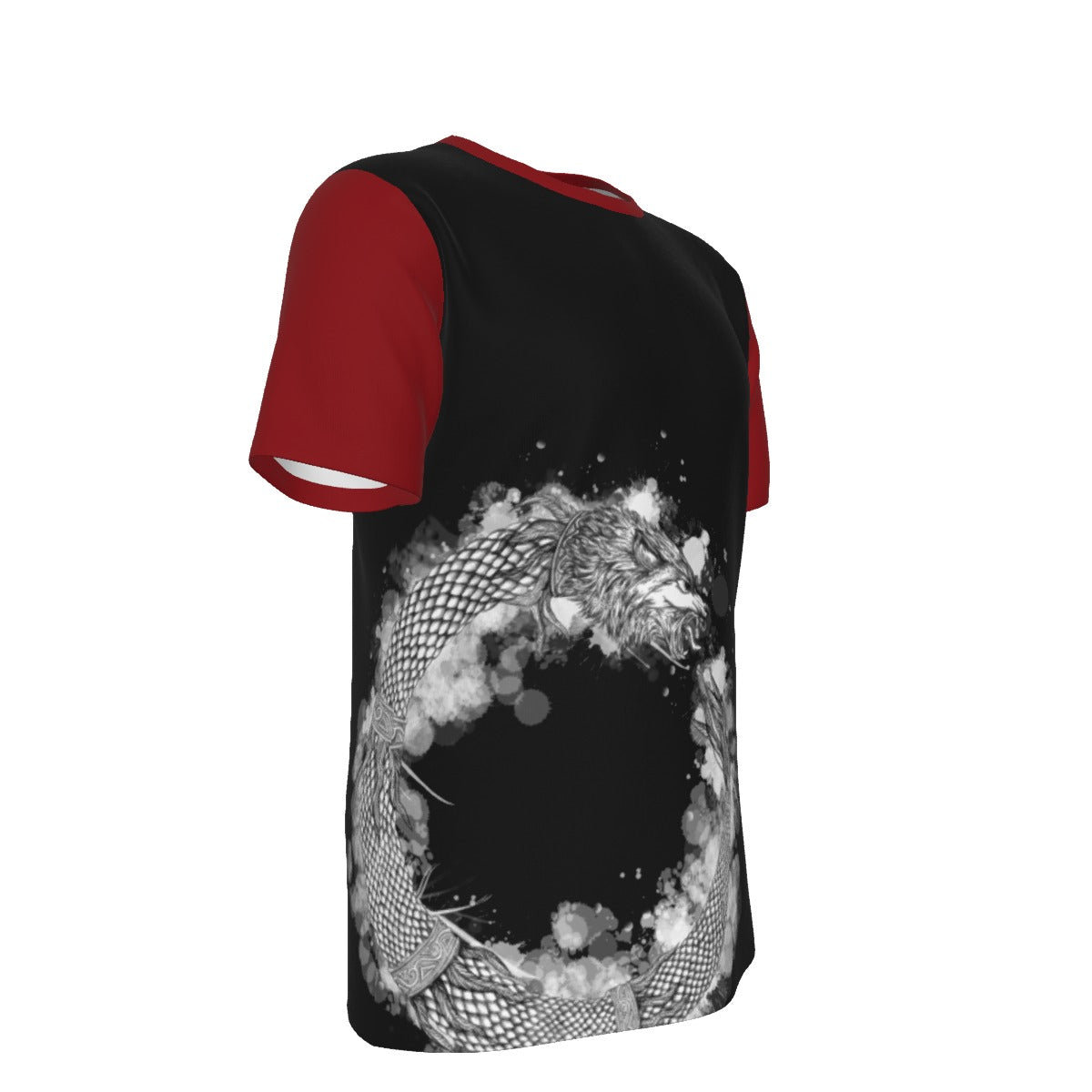 Ouroboros Dacic Wolf on Black and Red Men's O-Neck T-Shirt | 190GSM Cotton