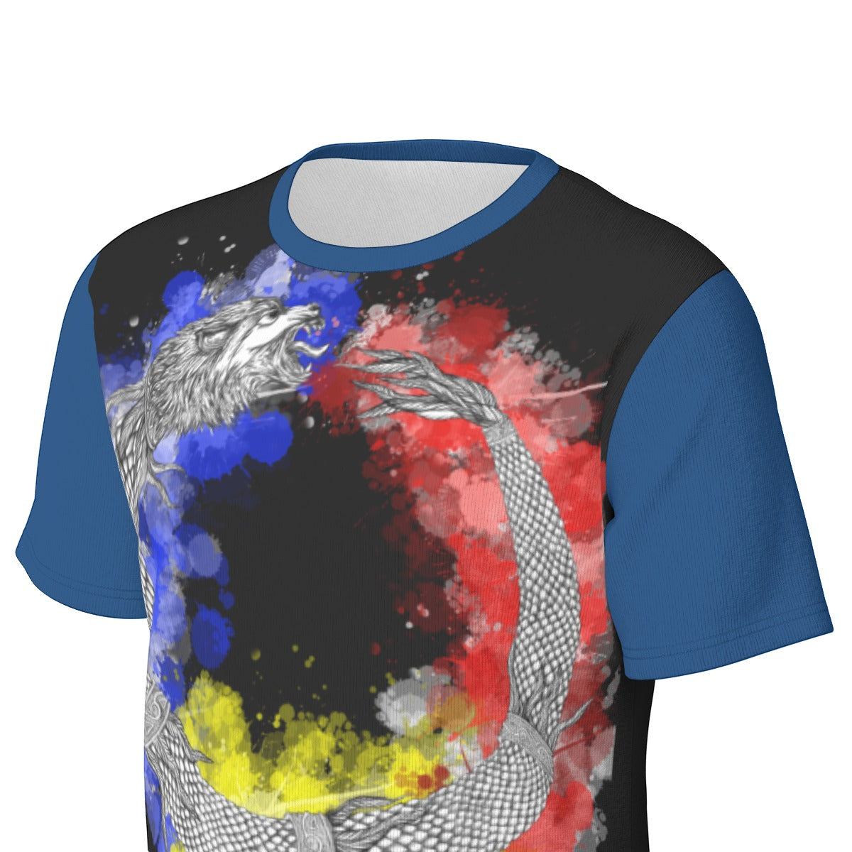 Romanian Ouroboros Dacic Wolf on Black and Blue Men's O-Neck T-Shirt | 190GSM Cotton