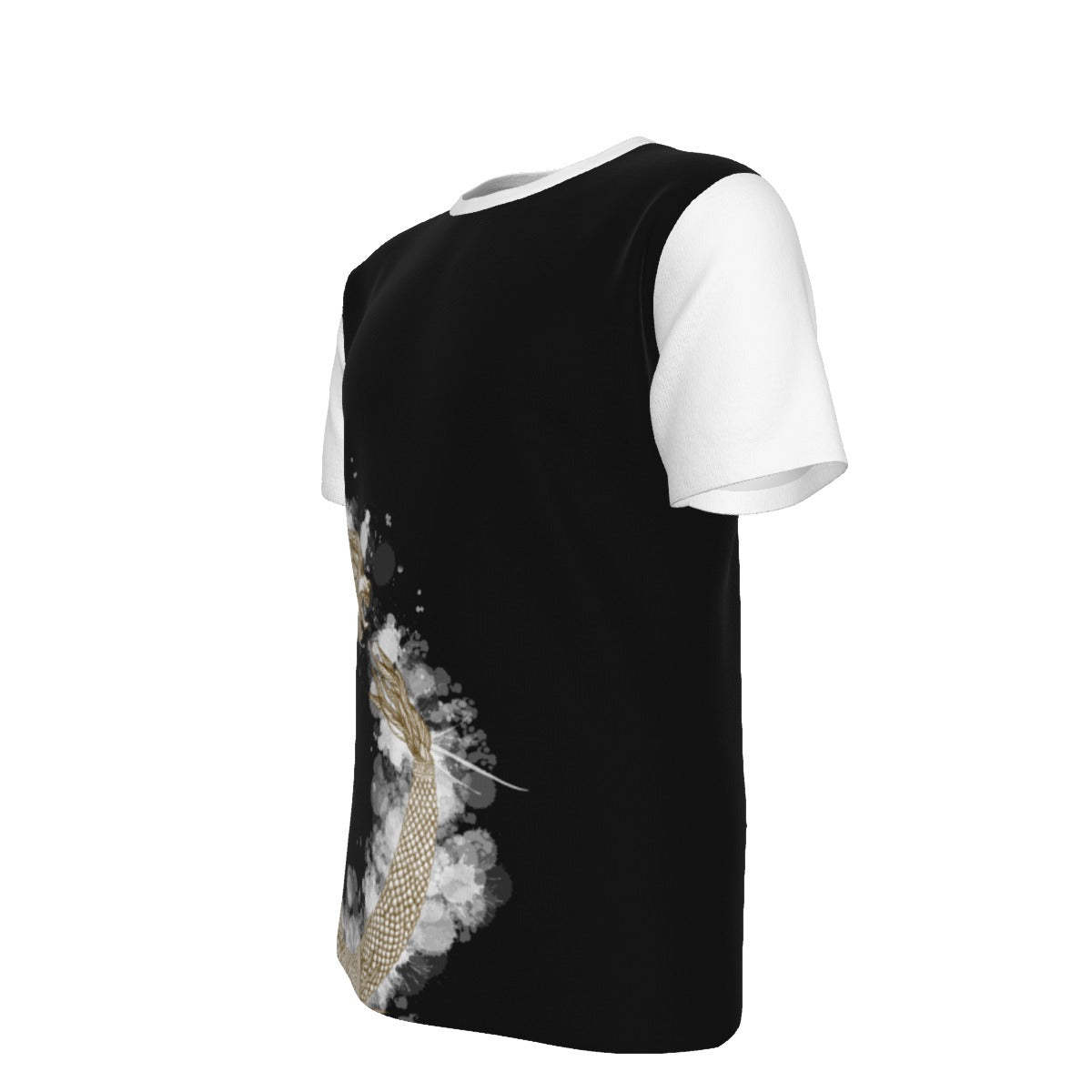 Brown Ouroboros Dacic Wolf on Black and White Men's O-Neck T-Shirt